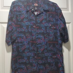 Harley-Davidson Men's Black, Blue And Red Motorcycle Print Shirt